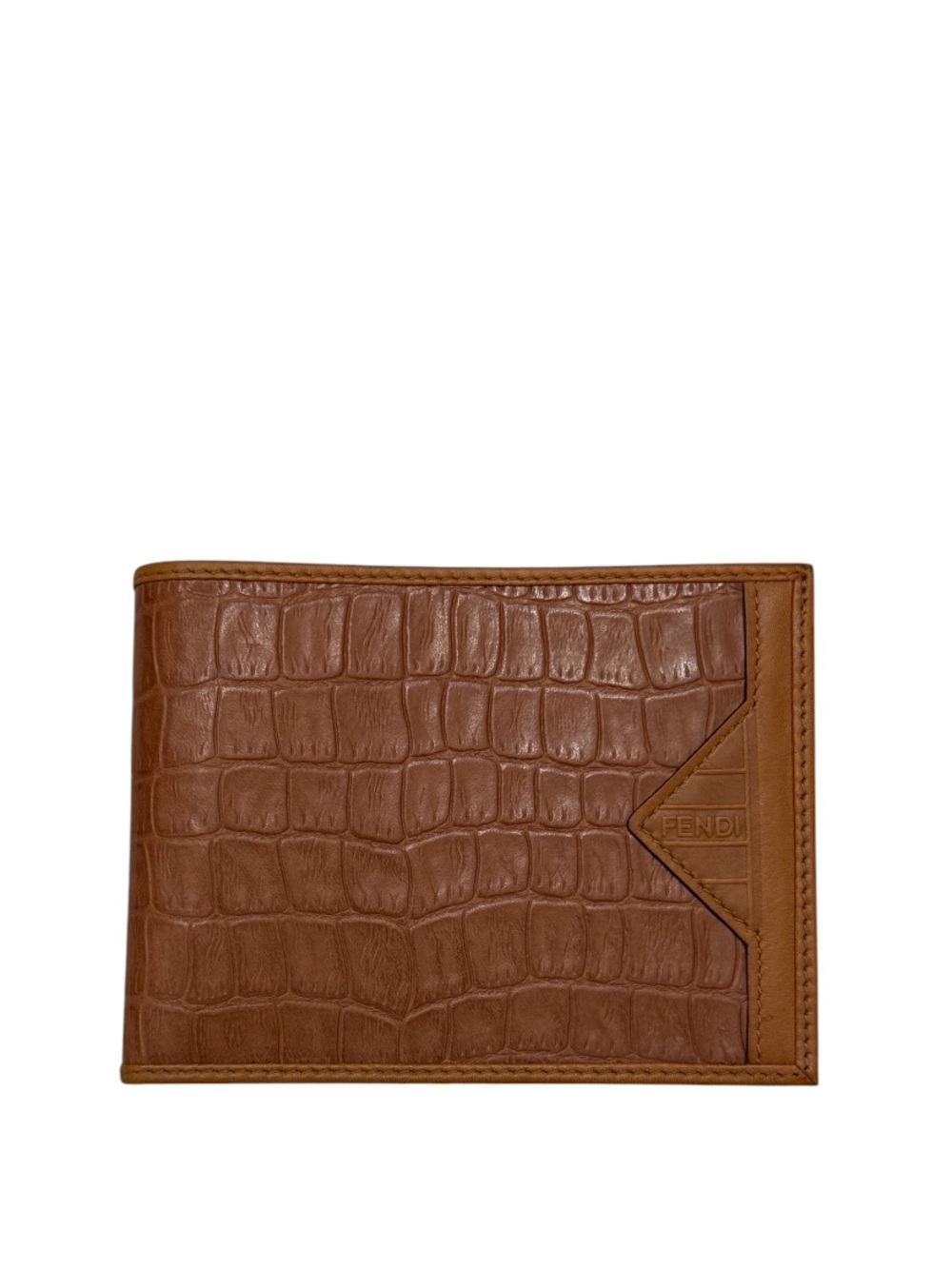 FENDI - RARE VINTAGE BROWN CROC EMBOSSED BIFOLD WALLET